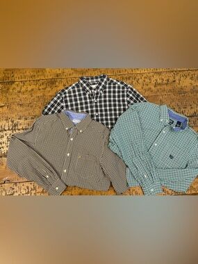 Three Men's Button-Down Checked Shirts - Black, Brown, Green